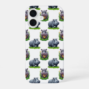 Moo Deng Hippopotamus Animal Pattern Design iPhone 16 Case