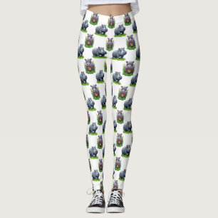 Moo Deng Hippopotamus Animal Pattern Design Leggings