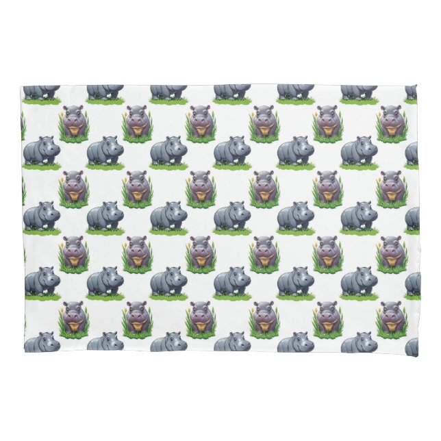 Moo Deng Hippopotamus Animal Pattern Design  Pillowcase (Front)