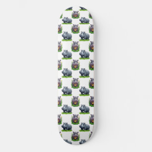 Moo Deng Hippopotamus Animal Pattern Design Skateboard