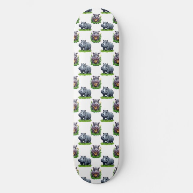 Moo Deng Hippopotamus Animal Pattern Design  Skateboard (Front)