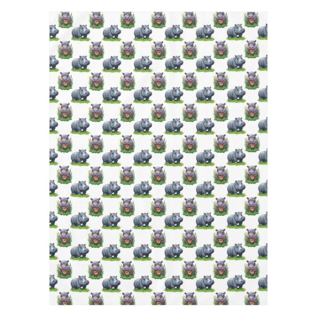 Moo Deng Hippopotamus Animal Pattern Design  Tablecloth (Front)