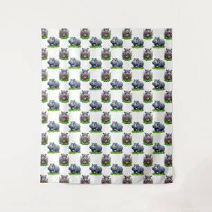 Moo Deng Hippopotamus Animal Pattern Design  Tapestry