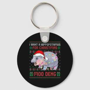 Moo-deng I Want A Hippopotamus For Christmas Cute Key Ring