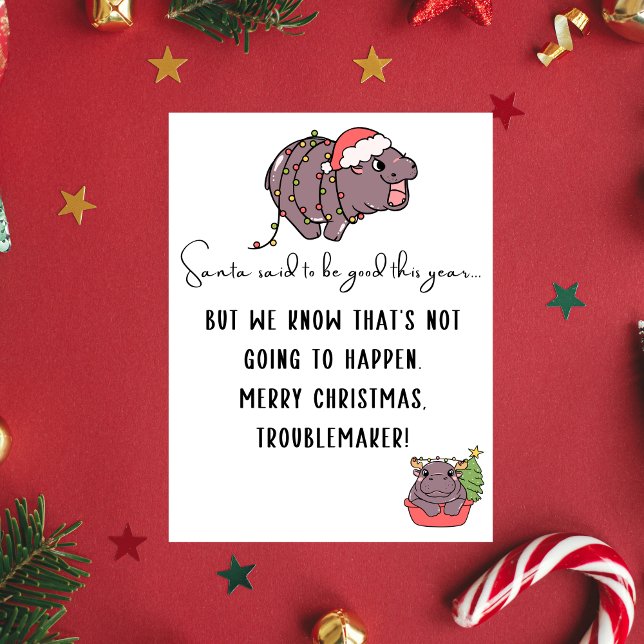 Moo Deng Merry Christmas Funny Quotes For Friends  Holiday Postcard (Moo Deng christmas funny card)