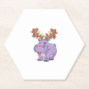 Moo Deng Reindeer Christmas Xmas Cute Zoo Safari S Paper Coaster