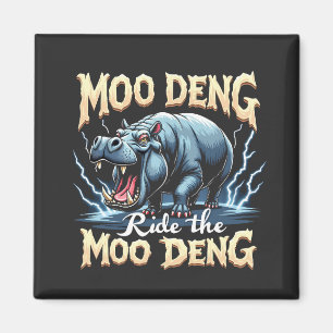 Moo Deng Ride the Moo Deng Funny Hippo  Magnet