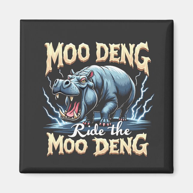 Moo Deng Ride the Moo Deng Funny Hippo  Magnet (Front)