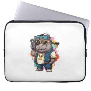 Moo Deng Shirt Moo Deng Hippo Hip Hop Boombox Gang Laptop Sleeve