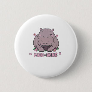 Moo-Deng The Famous Cute Baby Hippopotamus in Thai 6 Cm Round Badge
