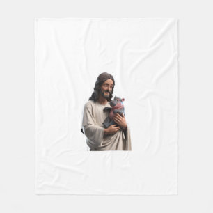 Moo Deng, the Hippo, in Jesus’ Gentle Hold Tank To Fleece Blanket