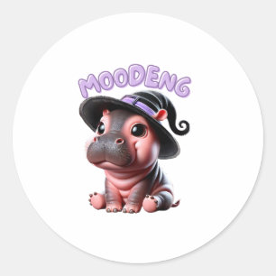 Moo-Deng Witch Halloween Hippo Cute Baby Pygmy Hip Classic Round Sticker