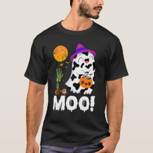 Moo Ghost Cow & Witch Hat Happy Halloween Costume T-Shirt