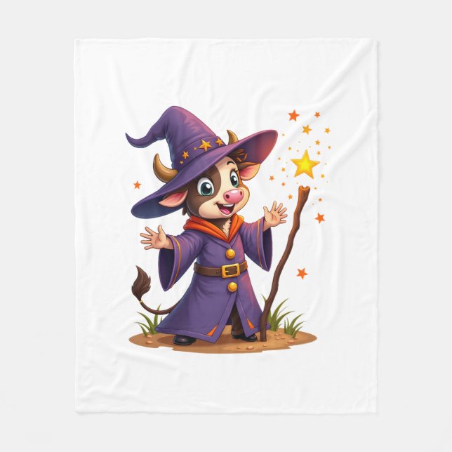 Moo-Gician the Cow Sorcerer Fleece Blanket (Front)