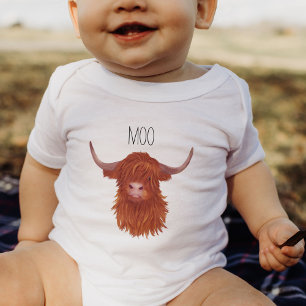 Moo Highland Cow, Scottish Cow  Baby Bodysuit