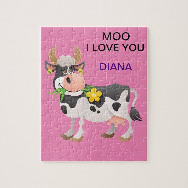 "MOO" I LOVE YOU COW PUZZLE PERSONALIZED. (Vertical)