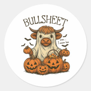 Moo... I Mean Boo Bullsheet Cow Ghost Halloween 1 Classic Round Sticker