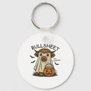 Moo... I Mean Boo Bullsheet Cow Ghost Halloween Key Ring