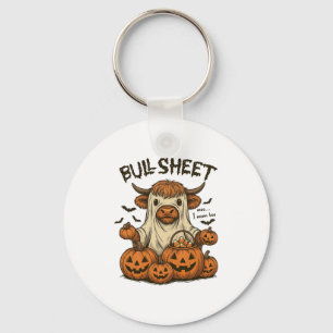 Moo... I Mean Boo Bullsheet Highland Cow Ghost Hal Key Ring