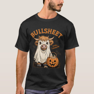 Moo... I Mean Boo Bullsheet Highland Cow Ghost Hal T-Shirt