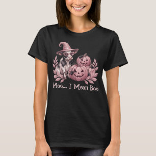 Moo I Mean Boo Cute Witch Cow & Pink Pumpkins T-Shirt