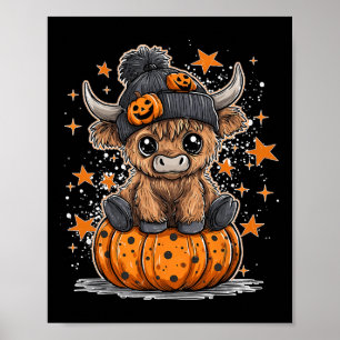 Moo I Mean Boo Funny Fall Pumpkin Cow Halloween Poster