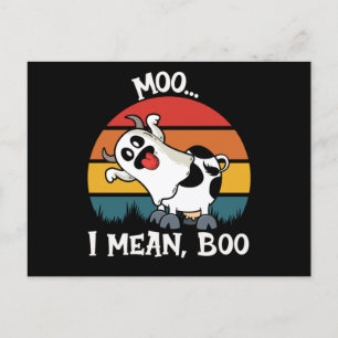 Moo I Mean Boo Funny Ghost Cow halloween Postcard