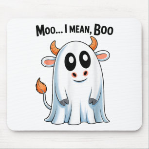 Moo I Mean Boo Funny Highland Cow Ghost Halloween Mouse Pad
