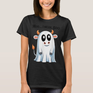 Moo I Mean Boo Funny Highland Cow Ghost Halloween T-Shirt