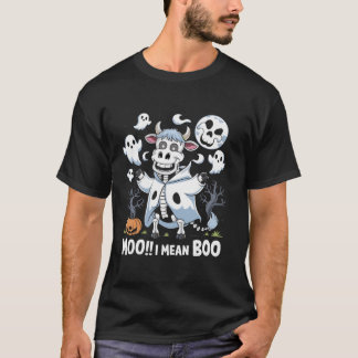 Moo I mean Boo Funny Scary Skeleton Cow in Ghosts T-Shirt
