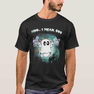 Moo I Mean Boo Ghost Cow Halloween Funny Cow Lover T-Shirt