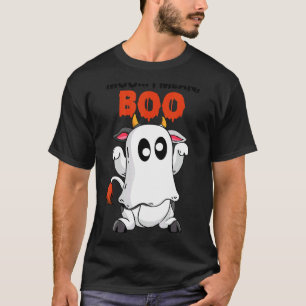Moo I Mean Boo Ghost Cow Pumpkin Farmer Cow Hall T-Shirt