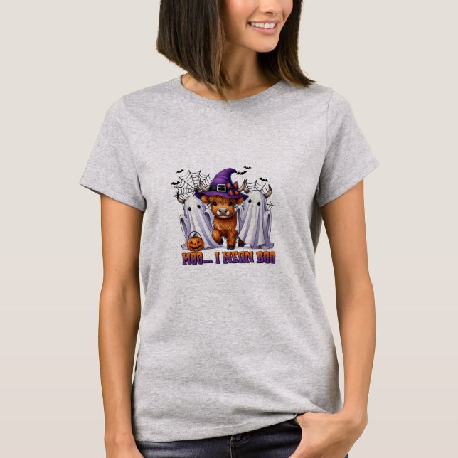 Moo I Mean Boo Halloween Cows T-Shirt (Front)