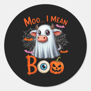 Moo I Mean Boo Halloween Farmer Cow Cosplay Boo Gh Classic Round Sticker