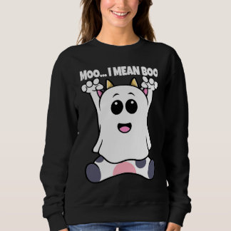 Moo I Mean Boo Halloween Kids Boo Costume Cow Ghos Sweatshirt
