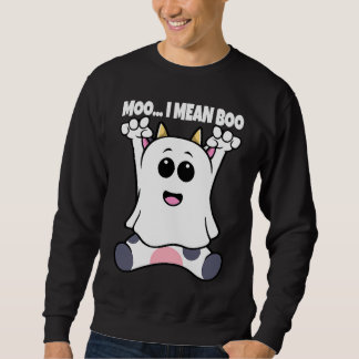 Moo I Mean Boo Halloween Kids Boo Costume Cow Ghos Sweatshirt