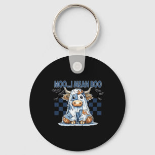 Moo I Mean Boo Spooky Cow Halloween Patchwork Spoo Key Ring