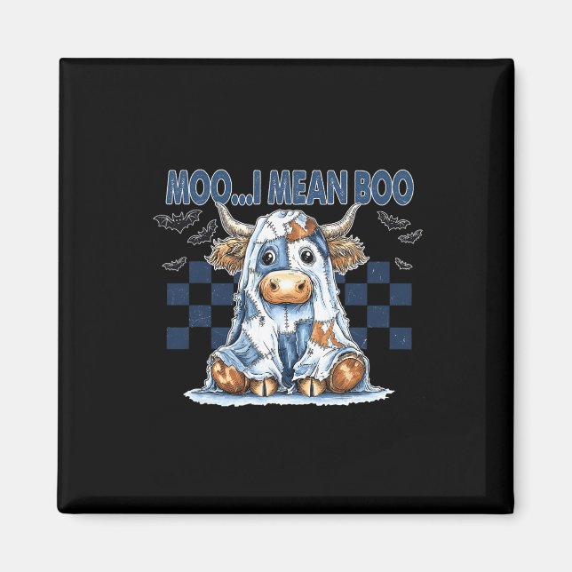 Moo I Mean Boo Spooky Cow Halloween Patchwork Spoo Magnet (Front)