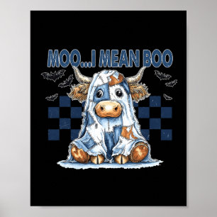 Moo I Mean Boo Spooky Cow Halloween Patchwork Spoo Poster