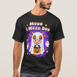 Moo I Mean Boo Witch Scottish Highland Cow Hallowe T-Shirt
