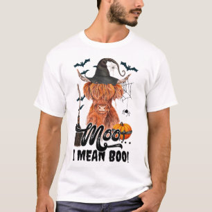 Moo I Mean Boo Witch Scottish Highland Cow  T-Shirt