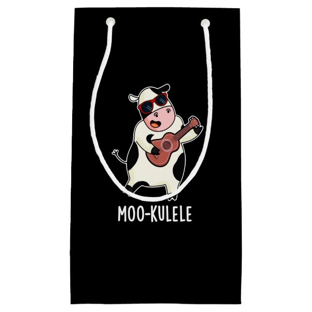 Moo-kulele Funny Ukulele Cow Pun Dark BG Small Gift Bag (Front)