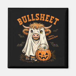 Moo Mean Boo Bullsheet Highland Cow Ghost Magnet