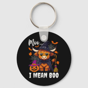 Moo Mean Boo Witch Highland Cow Halloween Costume Key Ring