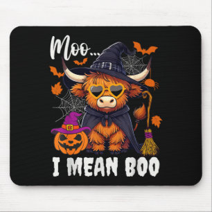 Moo Mean Boo Witch Highland Cow Halloween Costume Mouse Pad