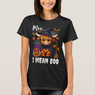 Moo Mean Boo Witch Highland Cow Halloween Costume T-Shirt