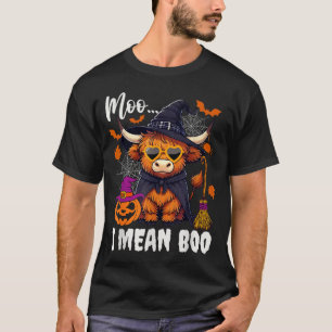 Moo Mean Boo Witch Highland Cow Halloween Costume T-Shirt