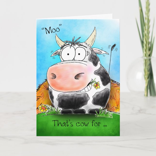 Moo Means Happy Birthday Cartoon Cow Card (Front)
