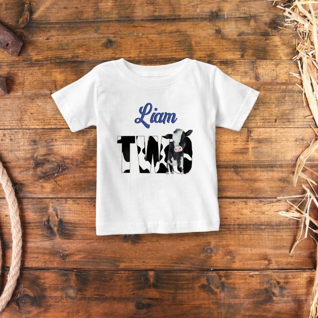 Moo moo cow black and blue cute cow birthday party baby T-Shirt (Creator Uploaded)