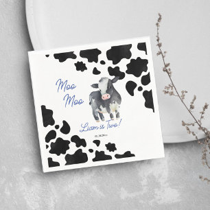 Moo moo cow black and blue cute cow birthday party napkin